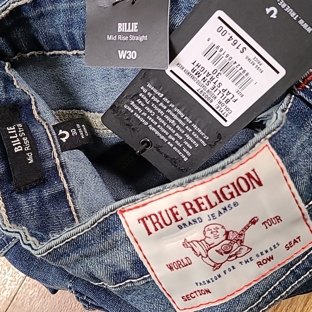 NEW TRUE RELIGION BILLIE MID RISE STRAIGHT 30x32 STRECH GIRLS WOMENS BLUE JEANS
